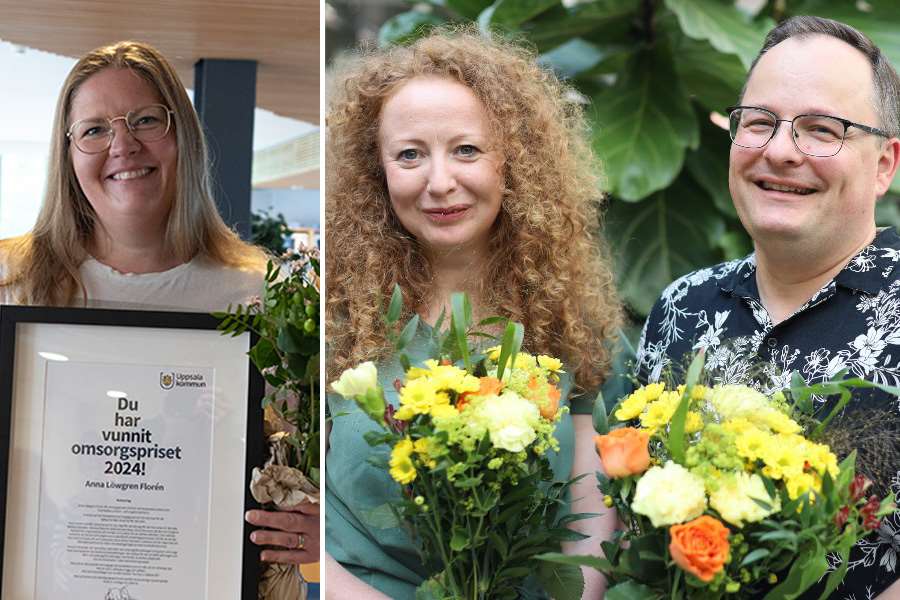 Vinnarna av omsorgspriset 2024. Anna Löwgren Florén, Natasha Djordjevic och Emil Thor