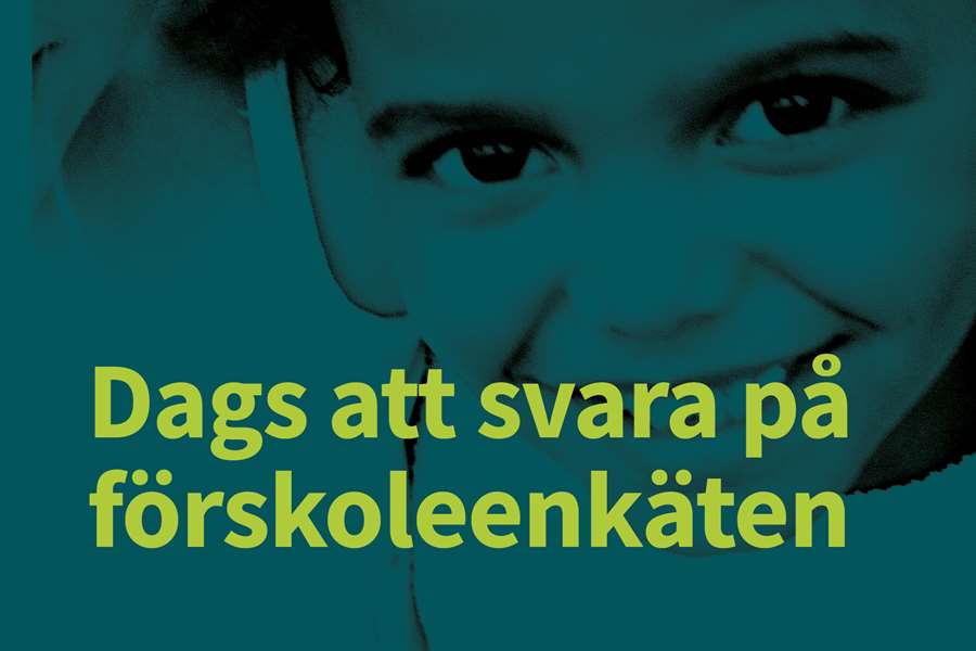 Bild på ett barn och den text "Dags att svara på förskoleenkäten"