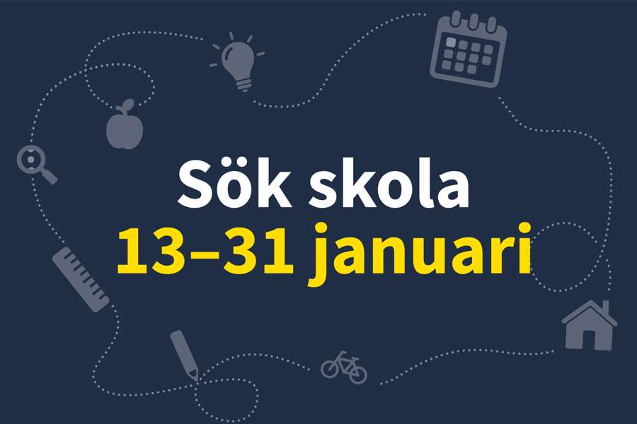 Illustration med texten Sök skola 13–31 januari